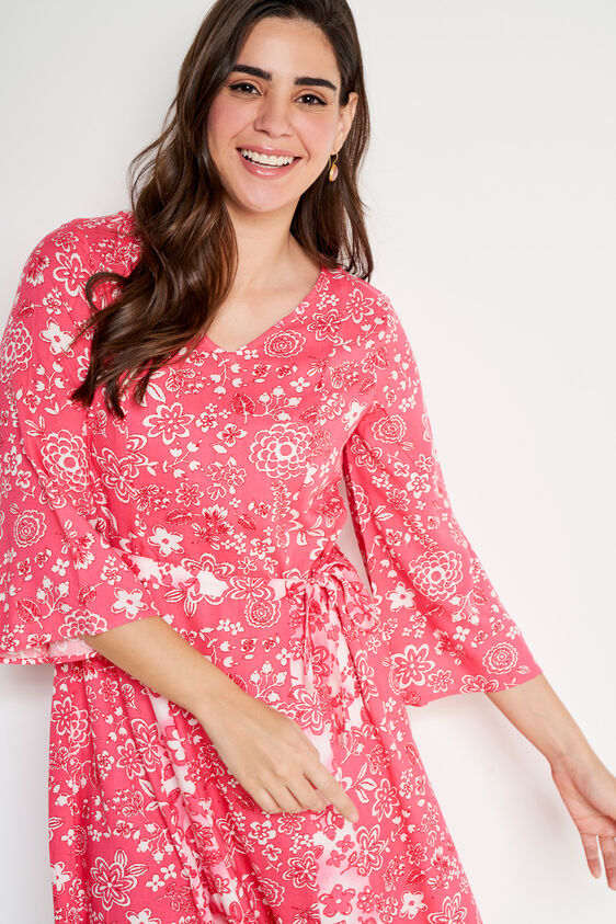 Pink Floral Flared Dress, Pink, image 4